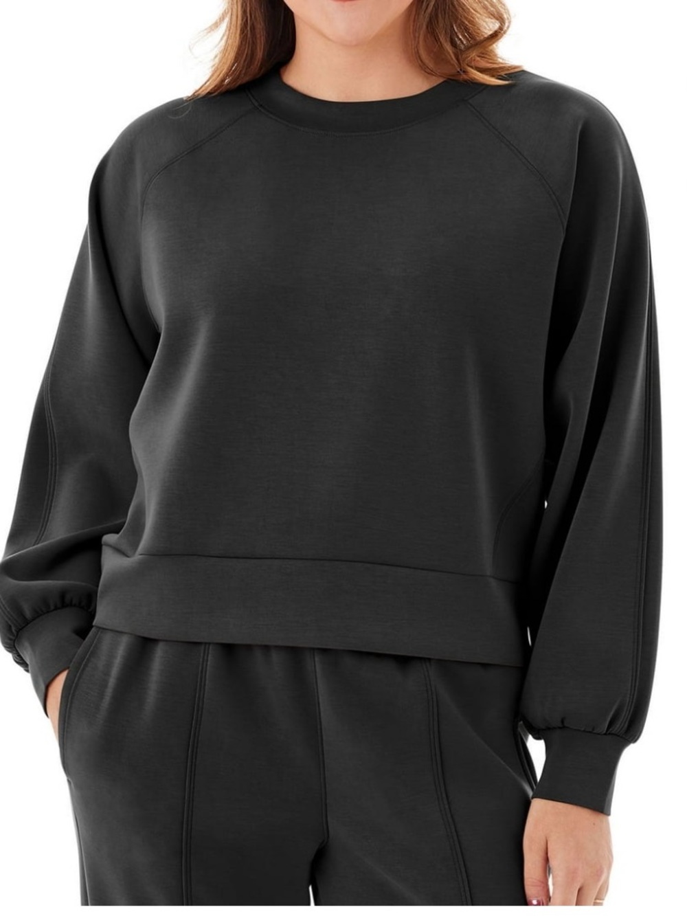 Women's Sandwash Front Seam Piping Crewneck Sweatshirt Black 3XL